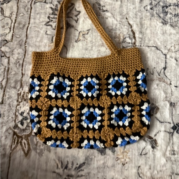 Handcrafted Crochet Tote Bag - Brown and Blue - Picture 2 of 6